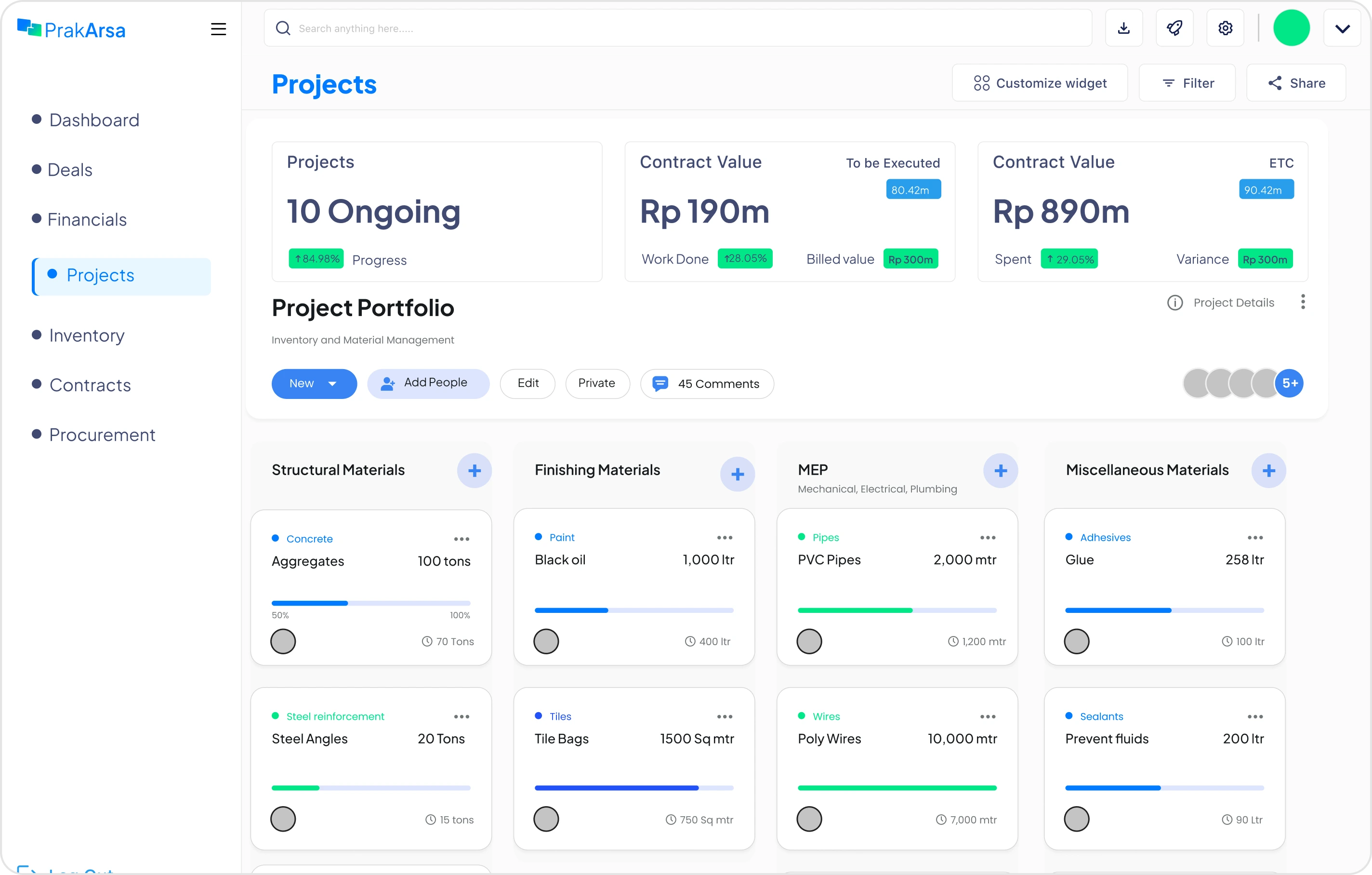 ERP dashboard interface